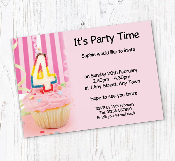4th birthday pink cupcake invitations