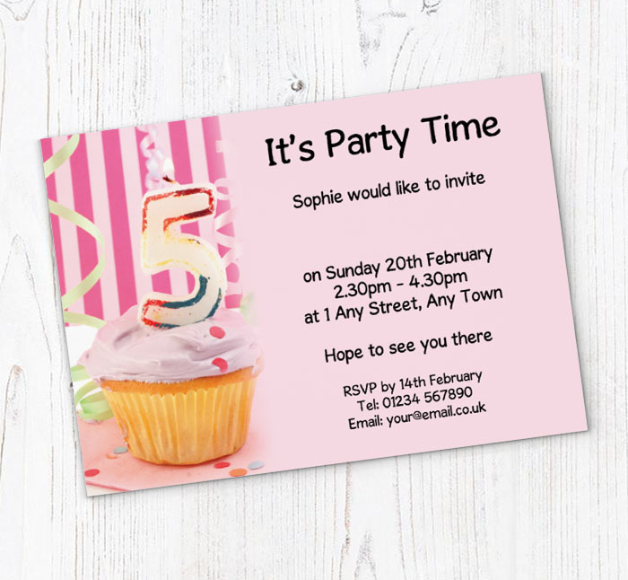 5th birthday pink cupcake invitations