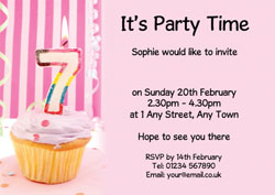 7th birthday pink cupcake invitations