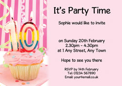 10th birthday pink cupcake invitations