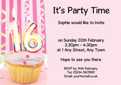 16th birthday pink cupcake invitations