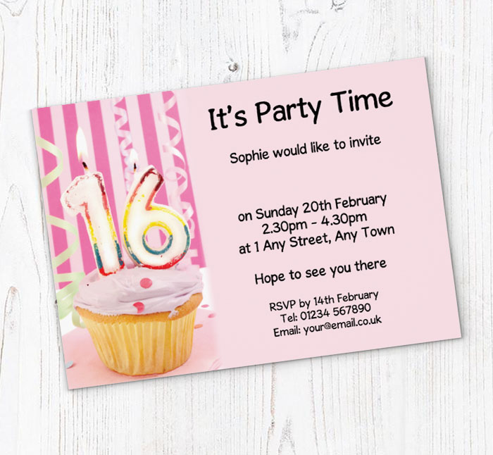16th birthday pink cupcake invitations