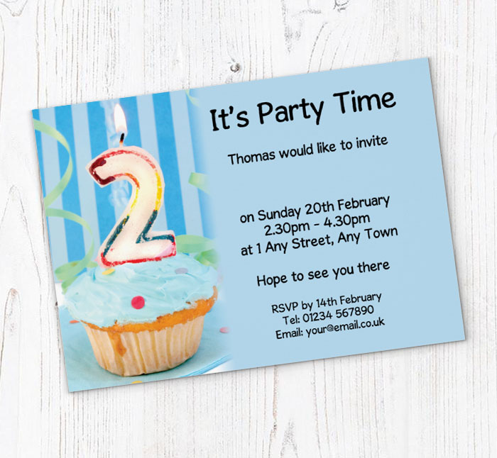 2nd birthday blue cupcake invitations