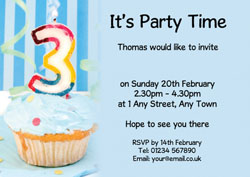 3rd birthday blue cupcake invitations