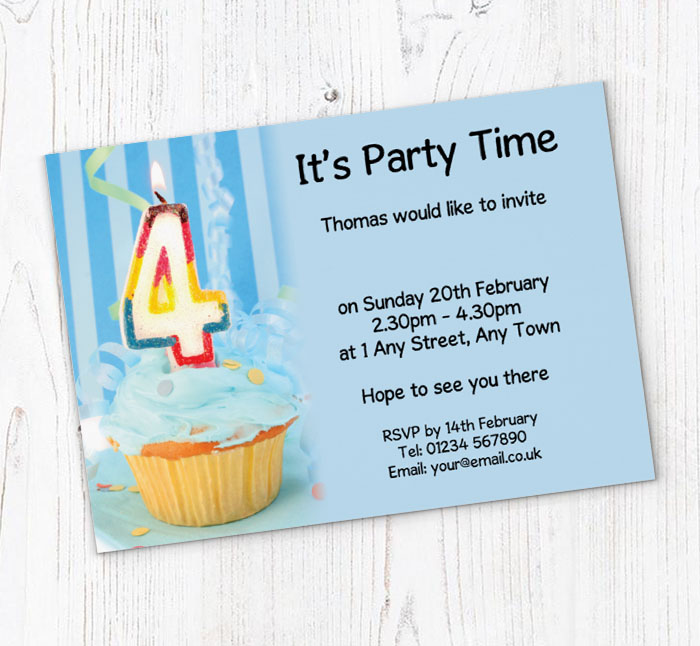 4th birthday blue cupcake invitations