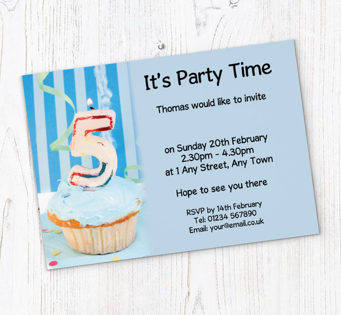 5th birthday blue cupcake invitations