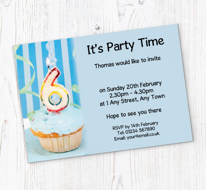 6th birthday blue cupcake invitations