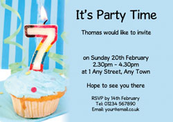 7th birthday blue cupcake invitations