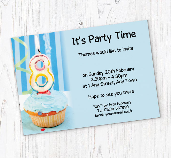 8th birthday blue cupcake invitations