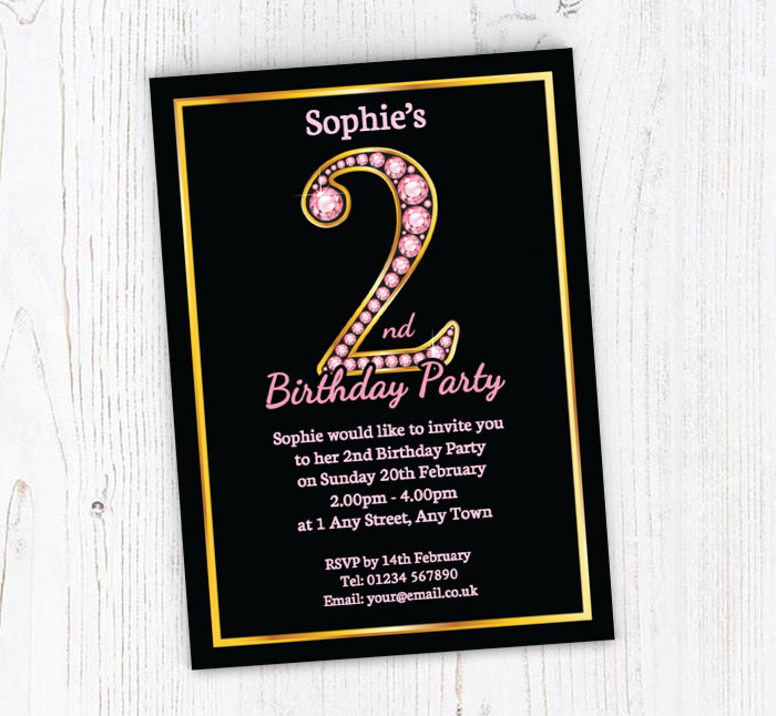 pink diamonds 2nd birthday invitations