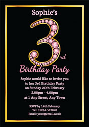 pink diamonds 3rd birthday invitations