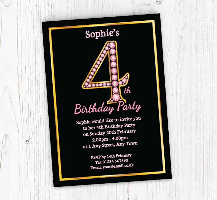 pink diamonds 4th birthday invitations