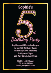 pink diamonds 5th birthday invitations