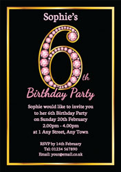 pink diamonds 6th birthday invitations
