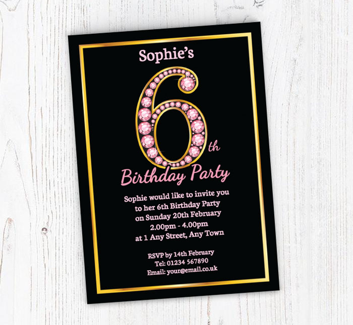 pink diamonds 6th birthday invitations