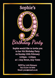 pink diamonds 9th birthday invitations