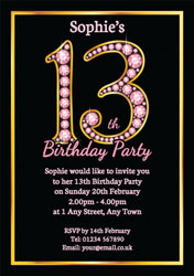 pink diamonds 13th birthday invitations