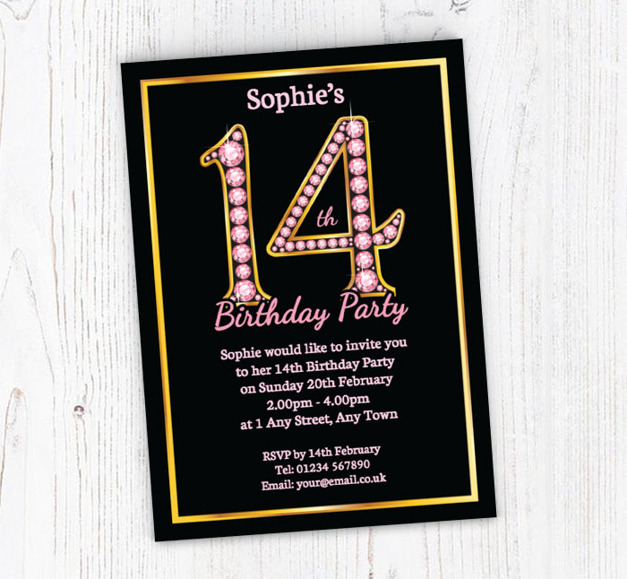 pink diamonds 14th birthday invitations