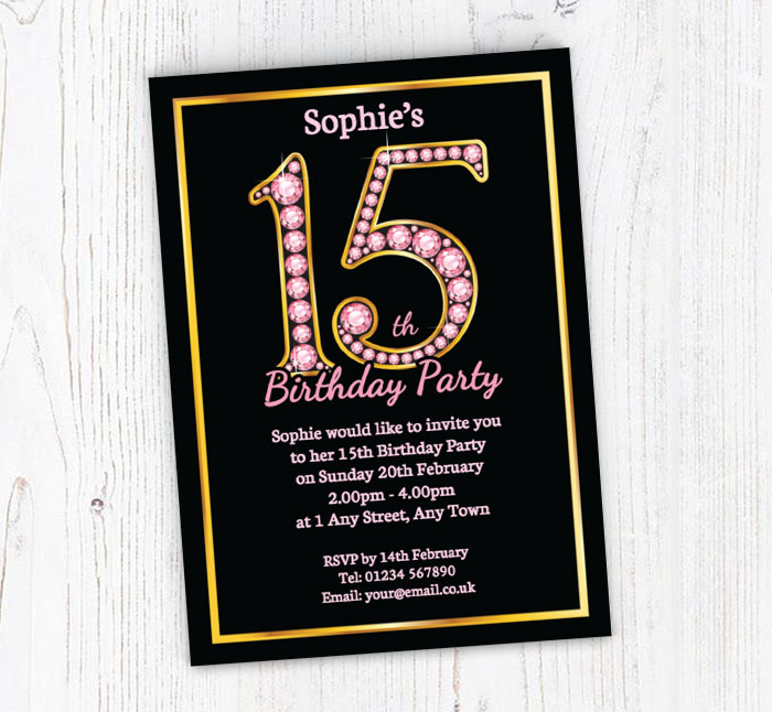 pink diamonds 15th birthday invitations