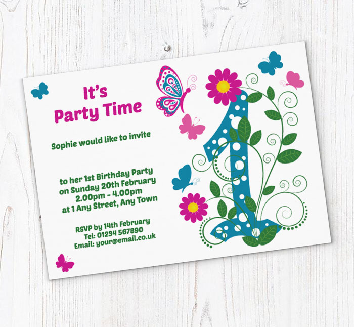 butterfly 1st birthday party invitations