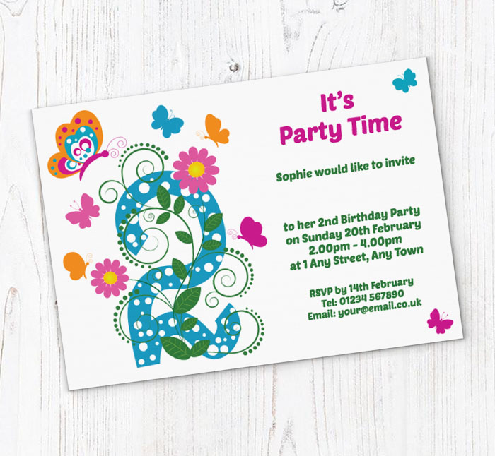 butterfly 2nd birthday party invitations