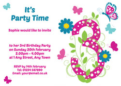 butterfly 3rd birthday party invitations