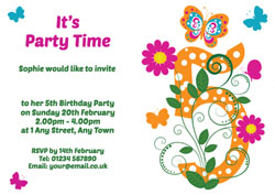 butterfly 5th birthday party invitations