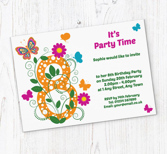 butterfly 8th birthday party invitations