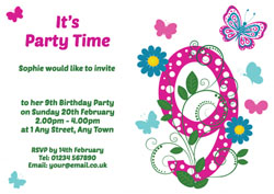 butterfly 9th birthday party invitations