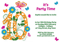 butterfly 10th birthday party invitations