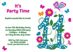 butterfly 11th birthday party invitations