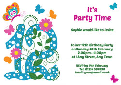 butterfly 12th birthday party invitations