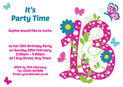 butterfly 13th birthday party invitations