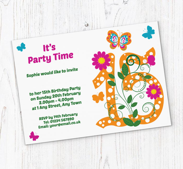 butterfly 15th birthday party invitations