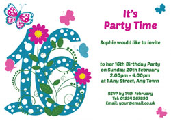 butterfly 16th birthday party invitations