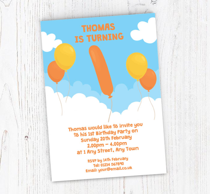 1st birthday balloon party invitations