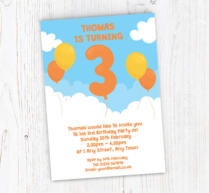 3rd birthday balloon party invitations