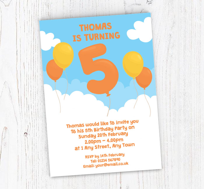 5th birthday balloon party invitations