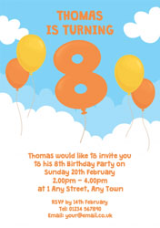 8th birthday balloon party invitations