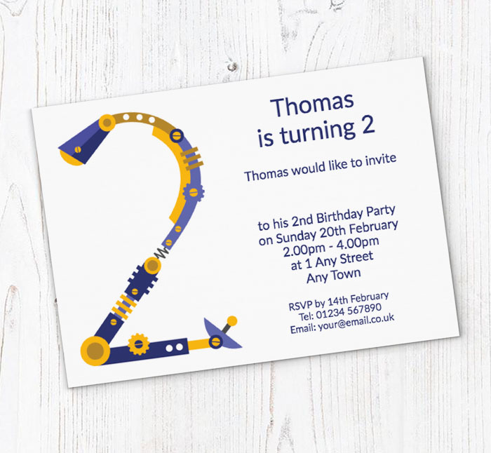 robot 2nd birthday party invitations