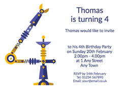 robot 4th birthday party invitations
