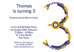 robot 3rd birthday party invitations