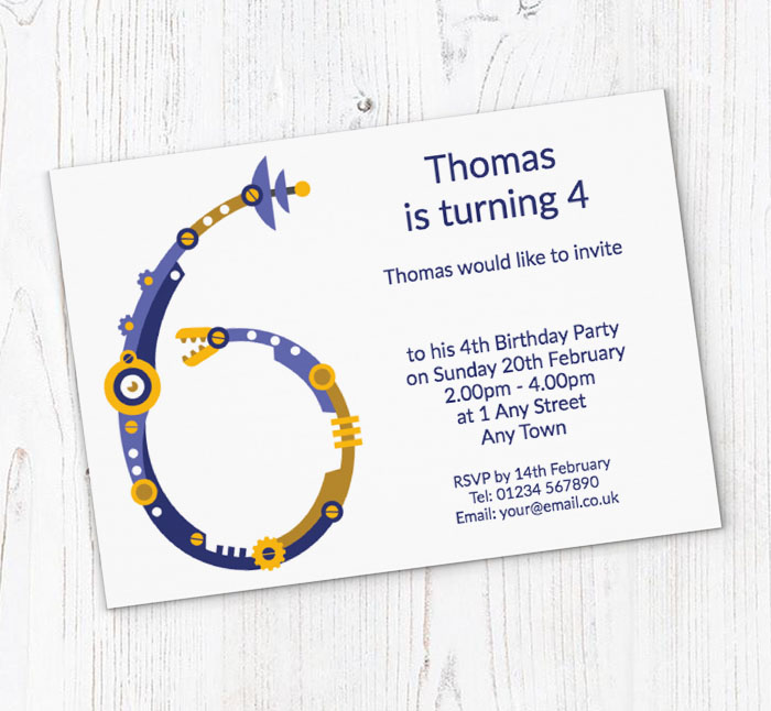 robot 6th birthday party invitations