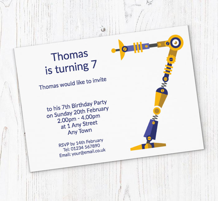robot 7th birthday party invitations