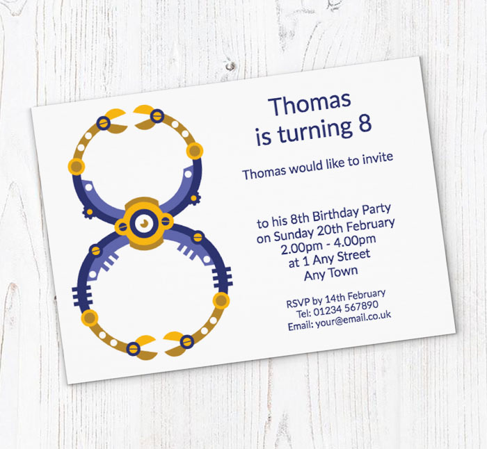 robot 8th birthday party invitations