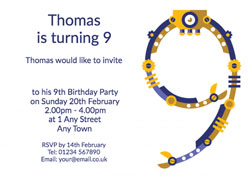 robot 9th birthday party invitations