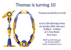 robot 10th birthday party invitations