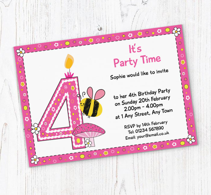 bumble bee 4th birthday invitations