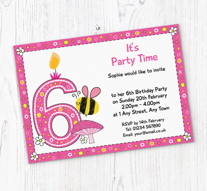 bumble bee 6th birthday invitations