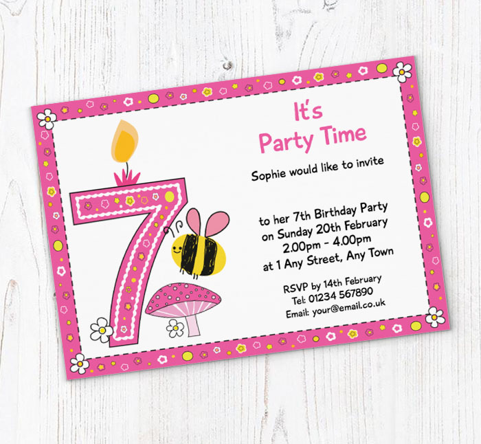 bumble bee 7th birthday invitations